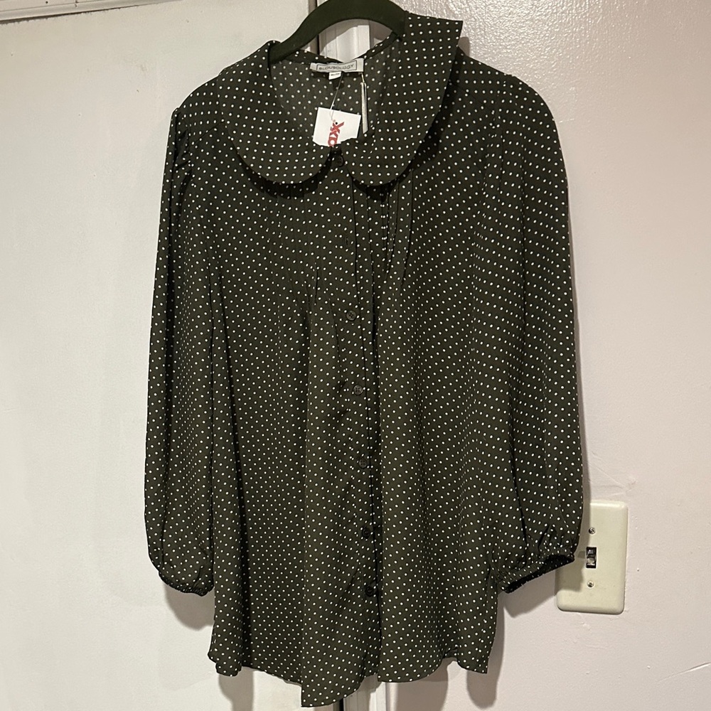 Polka Dot Long-Sleeve Blouse with Peter Pan Collar - Black